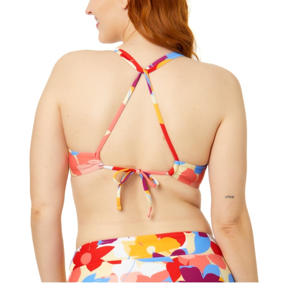 Bikini Top Time and Tru Women's Floral X-Back Swim Top size XL (16-18)